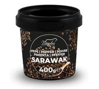 Pepe Nero Sarawak in Grani 400g Bembo - Spezia Premium Aromatica - Pepe in Grani per Macina e Cucina - Contenitore Ermetico Anti Luce Salva Aroma