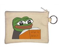 Pepe Reading a Book How to Adult Meme Art Portachiavi portamonete beige, Beige, Taglia unica