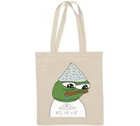Pepe Tin Foil Hat believe aliens cospiracy theorist meme Natural Cotton Tote Bag Bianco