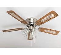 Pepeo Deluxe Ventilatore a soffitto 105 cm di quercia/noce ad ala spazzolata in nichel spazzolato, 105620191, con illuminazione e interruttore a tirare, 105620191
