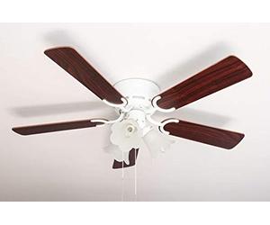 Pepeo Ventilatore a soffitto Kisa Deluxe 105 cm bianco ali palissandro/noce scuro con illuminazione e interruttore a tirare