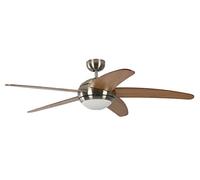 Pepeo Ventilatore da soffitto Melton con illuminazione e telecomando, custodia in nichel, lama color miele - acero, 132 cm, per ambienti fino a 25 m²