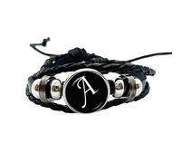PEPIFY Braccialetto con perline in metallo a scatto con 26 lettere dalla A alla Z, da uomo, con nome, amicizia, nero, intrecciato, da donna, in pelle, regalo per bambini
