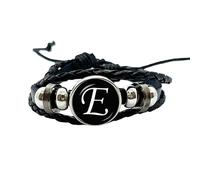 PEPIFY Braccialetto con perline in metallo a scatto con 26 lettere dalla A alla Z, da uomo, con nome, amicizia, nero, intrecciato, da donna, in pelle, regalo per bambini