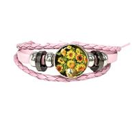 PEPIFY Bracciali in pelle girasole Cupola di vetro Snap Button Bracciale & braccialetti fatti a mano perline multistrato gioielli regali