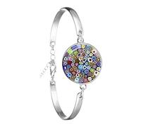 PEPIFY Murano Millefiori Braceler Multicolore Fiore 18mm Vetro Cabochon Catena Del Braccialetto Gioielli Per Le Donne Degli Uomini Regalo All'ingrosso