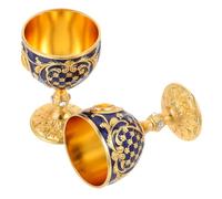 PEPLAYTAL 2 Pezzi Calici Medievali Decorativi in Metallo con Incisioni e Blu Traslucido Bicchieri da Shot Retrò Eleganti per Cerimonie Banchetti e Uso Cerimoniale