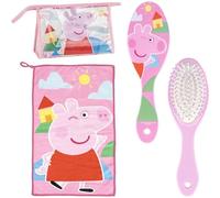 Peppa Pig - Astuccio da viaggio con pettine, asciugamano e borsa Peppa Pig per viaggi o scuola, colore: rosa, astuccio trasparente con cerniera, Rosa, Astuccio da toilette trasparente con cerniera
