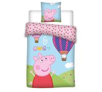 Peppa Pig Balloon Copripiumino Neonato 100x135 + Federa 40x60 100% Cotone | Lettino reversibile | Cotone certificato Oeko-Tex | Licenza Peppa Pig | Bambine 0-3 | Sbarre | Lavabile in lavatrice