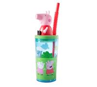 Peppa Pig Bicchiere 3D con Cannuccia 360 ml - Tazza Bambini con Coperchio e Figura 3D - Plastica leggera, riutilizzabile - Per scuola, asilo e viaggi - Verde