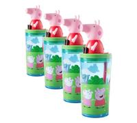 Peppa Pig Bicchiere 3D con Cannuccia 360 ml - Tazza Bambini con Coperchio e Figura 3D - Plastica leggera, riutilizzabile - Per scuola, asilo e viaggi - Verde (Confezione da 4)