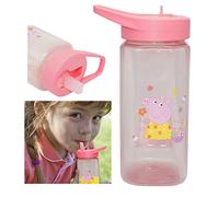 Peppa Pig - Borraccia con cannuccia da 420 ml, senza BPA, in plastica rosa, con beccuccio ribaltabile, riutilizzabile, per bambini dai 6 mesi in su