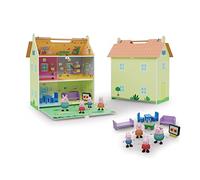 Peppa Pig - Casetta in legno a 2 piani con mansarda e giardino - Casa portatile con decorazione ambientata nella casa di Peppa - Include 7 accessori e 4 personaggi-Dimensione 39 x 34, 5 x 18 (Deqube