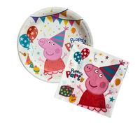 Peppa Pig Compleanno, Kit Compleanno Peppa Pig, Decora la tua tavola con il piatto da 23 cm e i tovaglioli (33x33 cm), festa per bambini e bambine, 8 piatti, 20 tovaglioli