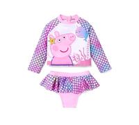 Peppa Pig - Costume da bagno da bambina, con stampa a sirena, 2 pezzi, a maniche lunghe, tankini con ruches, gonna Peppa Pig, costume da bagno per bambini da 2 a 6 anni, Colore: rosa., 4-5 Anni