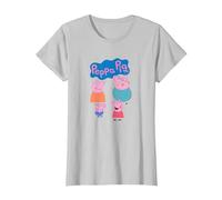Peppa Pig Happy Family Group Shot Icons & Logo Maglietta, Donna, Argento, L