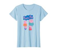 Peppa Pig Happy Family Group Shot Icons & Logo Maglietta, Donna, Celeste, L