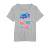 Peppa Pig Happy Family Group Shot Icons & Logo Maglietta, Donna Plus-Size, Grigio Melange, 2X