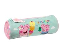 PEPPA PIG ICE CREAM - Astuccio rotondo scolastico, astuccio per bambini, ideale per bambini dai 5 ai 14 anni, comodo e versatile, qualità e resistenza, 20 x 7 cm, colore rosa chiaro/verde menta, Rosa