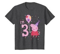 Peppa Pig I'm 3 Birthday with Confetti Maglietta, Bambini, Grigio Scuro, 10 Anni