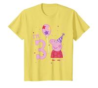 Peppa Pig I'm 3 Birthday with Confetti Maglietta, Bambini, Limone, 3 Anni