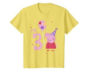 Peppa Pig I'm 3 Birthday with Confetti Maglietta, Bambini, Limone, 4 Anni