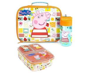 Peppa Pig Lunch Box Set per bambini | Borsa per il pranzo scolastico, bottiglia d'acqua e contenitore per snack | Avventura con George Pig, Rebecca Rabbit, Suzy Sheep | Set pranzo