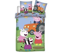 Peppa Pig - Parure da letto per bambini in cotone reversibile alla fattoria trattore, copripiumino 140 x 200 cm, federa 50 x 70 cm