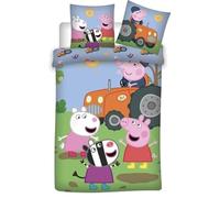 Peppa Pig - Parure da letto per bambini in cotone reversibile alla fattoria trattore, copripiumino 140 x 200 cm, federa 50 x 70 cm