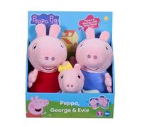 Peppa Pig Peluche Set 3 Pezzi - Peppa, George & Baby Evie - Peluche Super Morbidi nello Stile Classico, Giocattolo dai 18 Mesi in su
