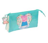 PEPPA PIG PRETTY FLOWERS - Astuccio triplo, astuccio per bambini, ideale per bambini in età scolastica, comodo e versatile, qualità e resistenza, 22 x 3 x 12 cm, Menta/Giallo Pastello, M, Casual