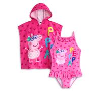 Peppa Pig Rosa Love Heart Background Poncho Asciugamano e 1 Pezzo Costume da Bag
