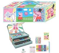 Peppa Pig - Set artistico da colorare per bambini, valigetta da 52 pezzi con pennarelli, pastelli, acquerelli e altro, valigetta creativa per disegnare e colorare, regalo per ragazze e ragazzi