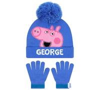 Peppa Pig Set Cappello E Guanti Invernali, Set Guanti E Cappellino Bambino George Pig, Taglia Unica Blu