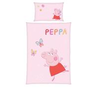 Peppa Pig - Set di biancheria da letto per bambini, copripiumino da 100 x 135 cm, federa da 40 x 60 cm, in cotone traspirante, con chiusura lampo, motivo: farfalla in rosa, idea regalo per ragazze
