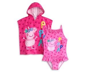 Peppa Pig Set poncho costume da bagno e asciugamano con cappuccio per ragazze