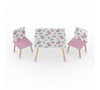 Peppa Pig - Set tavolo e 2 sedie per bambini, colore: rosa e bianco con motivo, gambe in legno