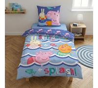 Peppa Pig Splish Splash Copripiumino Singolo 140x200 + Federa 65x65 Regalo | Set lenzuola reversibile | Misto cotone asciugatura rapida Oeko-Tex | Nickelodeon | Bambini | Regalo | Lavabile in lavatrice