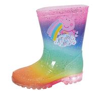 Peppa Pig Stivali di gomma arcobaleno luminosi per ragazze, stivali di gomma glitter per bambini, luci lampeggianti, racchette da neve, arcobaleno, arcobaleno, 26.5 EU