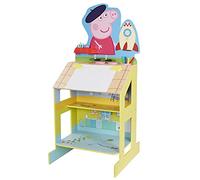 Peppa Pig Wooden Play Easel, 3 areas for play and creative activities; drawing area, chalkboard, and fun 2-story Peppa house.