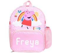 Peppa Pig Zaino personalizzato per bambini, borsa per la cameretta dei bambini, tasca a rete per bottiglia d'acqua e tasche frontali con cerniera, personalizzabile con qualsiasi nome