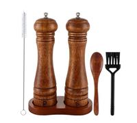 Pepper Mill Grinder - Wood, Salt Pepper Grinder Set | Adjustable Coarseness, Manual Grinding | Includes Spoon and Cleaning BrushesSalt And Pepper Grinders 8.66in Refillable Wooden
