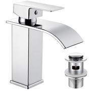 Peppermint Rubinetti per lavabo, miscelatori a cascata con fessura pop-up, rubinetto miscelatore quadrato in acciaio inox monoblocco 1 foro con tubi G1/2 '' moderno guardaroba rubinetti mono