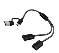 PEPWE Cavo splitter femmina a 2/3 porte USB 2.0 Cavo adattatore USB per trasferire file e caricare due/tre dispositivi Linea di nylon USB C Splitter per più dispositivi