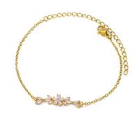 PEPWE Zirconia fatta a mano scintillante tono oro con delicato zircone floreale accento per date feste