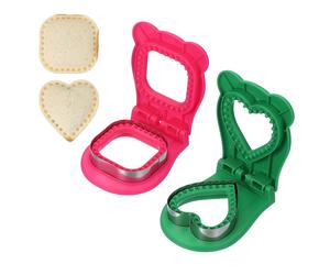 Per 2 Tagliabibite Senza Bordo, Forma Quadrato/Cuore (Rosso Rosa/Verde)