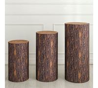 Per 3 Set Copri Cilindri Spandex Tessuto Elastico Texture Legno - Grande