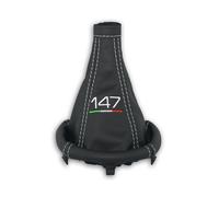 PER ALFA ROMEO 147 2000-2004 CUFFIA LEVA CAMBIO PELLE NERA RICAMO BIANCO Italia