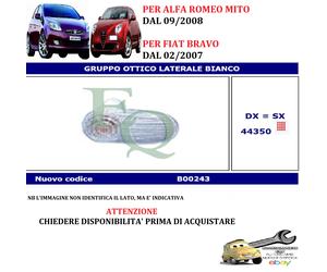 Per Alfa Romeo Mito dal 09/2008 Fanale Freccia Lucciola Laterale Sx=Dx Bianca