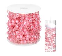 Per Artificial Floating Beads, 8+3mm 66ft Faux Pearls Beads String, Dark Pink